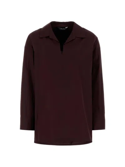 S Max Mara Cristel Poplin Blouse Collared Long Sleeves In Burgundy