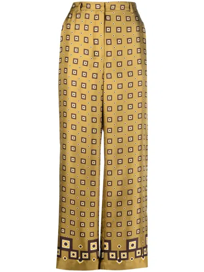 S Max Mara Cropped Silk Trousers In Green