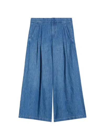 S Max Mara Wide Leg Trousers Pleated Front Belt Loops In Blue