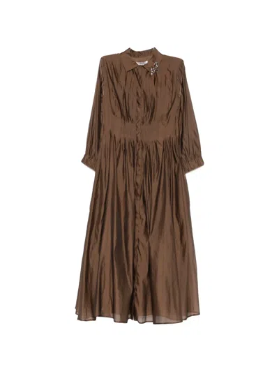 S Max Mara Crystal-embellished Pleated Midi Dress In Brown