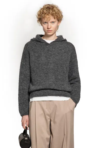 S Max Mara Current Mohair Knit Hoodie Sweater In Gray