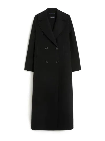 S Max Mara Custodi Long Wool Coat With Martingale In Black