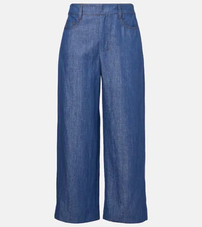 's Max Mara Dante Cotton And Linen Twill Wide-leg Pants In Blue