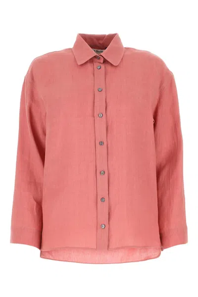 S Max Mara Long-sleeve Linen Shirt In Pink
