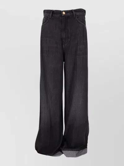 S Max Mara Denim Trousers Wide Leg Belt Loops Pockets In Black