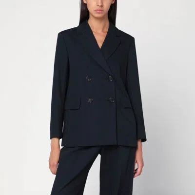 S MAX MARA DOUBLE-BREASTED JACKET IN MIDNIGHT BLUE CRÊPE WOOL