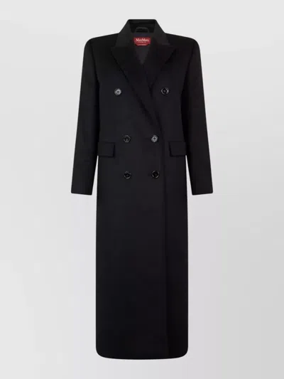 S Max Mara Double Breasted Long Coat Virgin Wool In Black