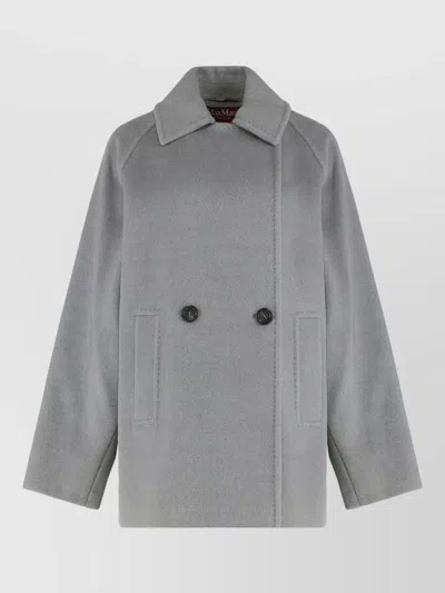 S Max Mara Double Breasted Virgin Wool Kimono Blazer In Gray