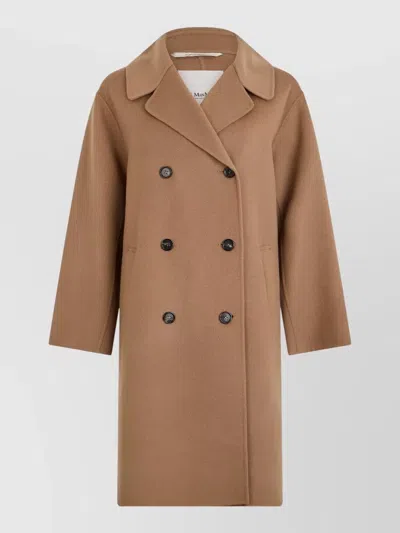 S Max Mara Double Breasted Virgin Wool Mid Length Coat In Brown