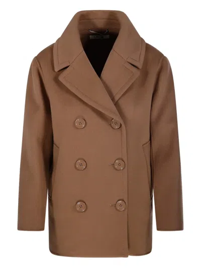 S Max Mara Double-breasted Buttoned Coat In Brown