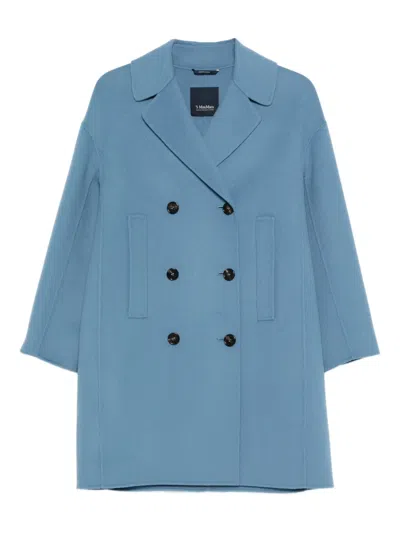 's Max Mara Double-breasted Coat In Virgin Wool In Blue