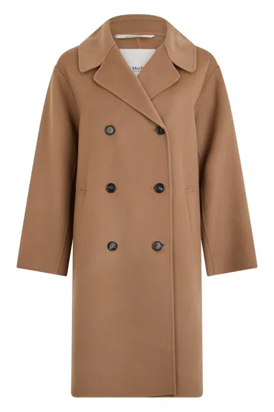 S Max Mara ' Double-breasted Virgin Wool Jacket With Flared Sleeves In Brown