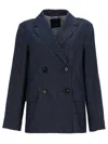 S Max Mara Double-breasted Cotton Blazer In Blue