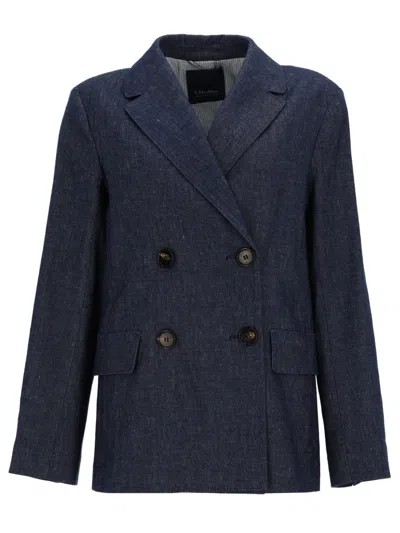 S Max Mara Double-breasted Cotton Blazer In Blue