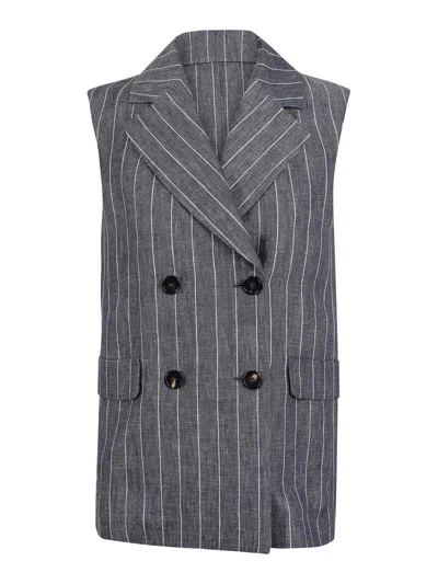 S Max Mara Double-breasted Pinstriped Vest In Blue