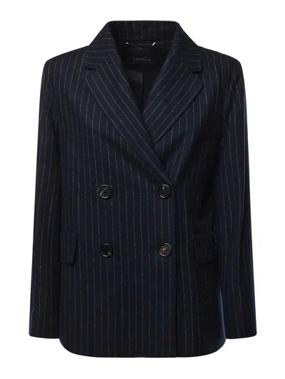 S Max Mara Double-breasted Pinstriped Wool Jacket In Multi