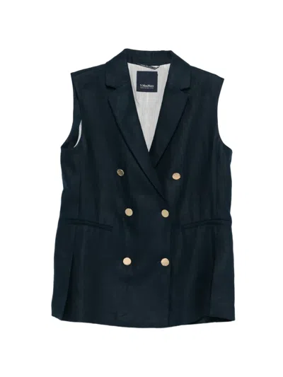 S Max Mara Max Mara S Midnight Blue Linen Bird Vest In Green