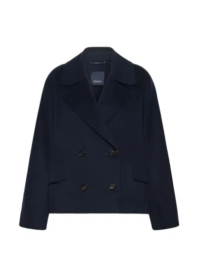 S Max Mara Badia Double-breasted Cotton-blend Blazer In Blue