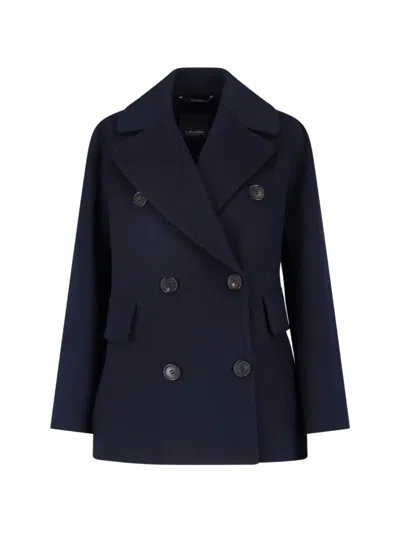 S Max Mara Double-breasted Virgin Wool Jacket In Blue