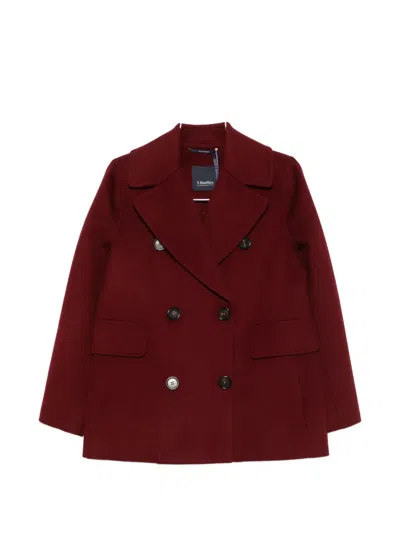 S Max Mara Double-breasted Virgin-wool Coat In Burgundy