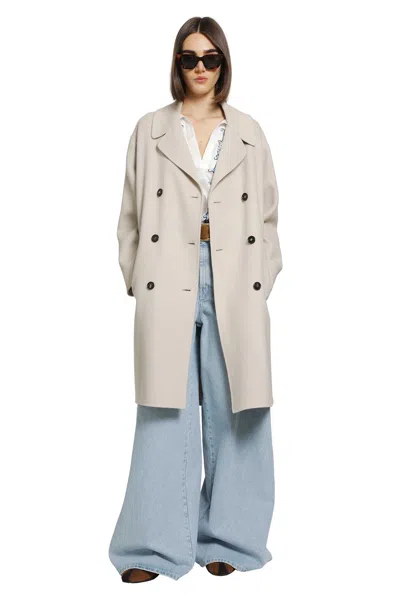 S Max Mara Double-breasted Wool Midi Coat In Neutral