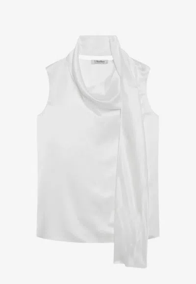 S Max Mara Draped Neck Silk Satin Top In White
