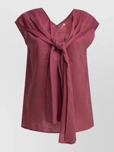 S Max Mara Draped V Neck Top Tie Detail In Burgundy