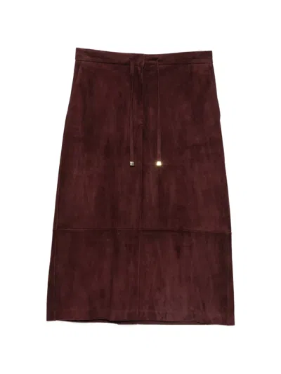 's Max Mara Drawstring Suede Midi Skirt In Brown