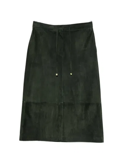 S Max Mara Drawstring Suede Midi Skirt In Green