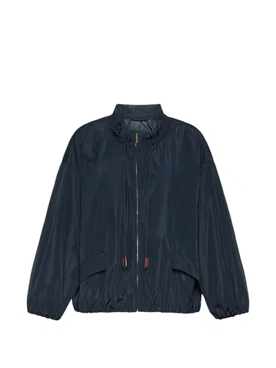 S Max Mara Drawstring-neck Elasticated-hem Jacket In Blue