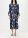 S Max Mara Timeo Kaftan Silk Dress With Floral Print In Blau