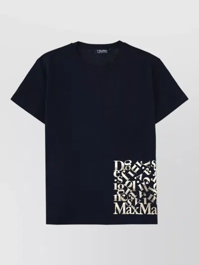 S Max Mara Max Mara S Navy Blue Cotton Tshirt With Logo Print