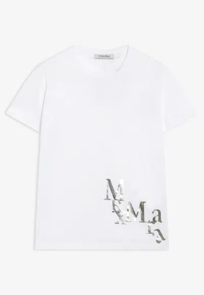 S Max Mara Max Mara S White Cotton Tshirt With Logo Print In Transparent