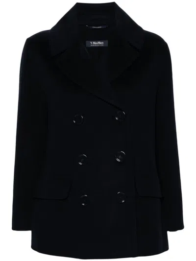 S Max Mara Efebo Double Breast Wool Short Coat In Blue