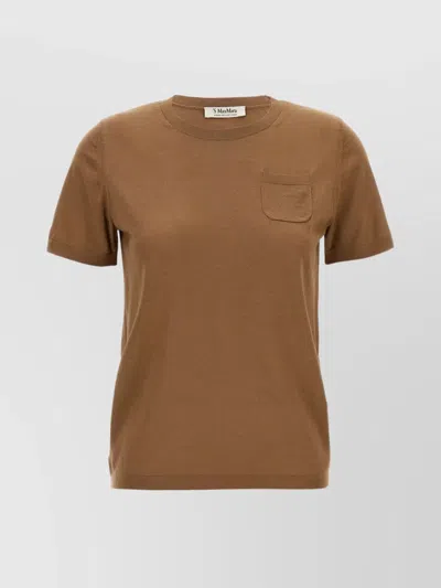 S Max Mara 'egidio' Crew Neck Sweater With Chest Pocket In Brown