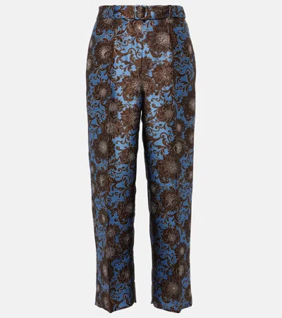 's Max Mara Elio Floral Jacquard Straight Pants In Blue
