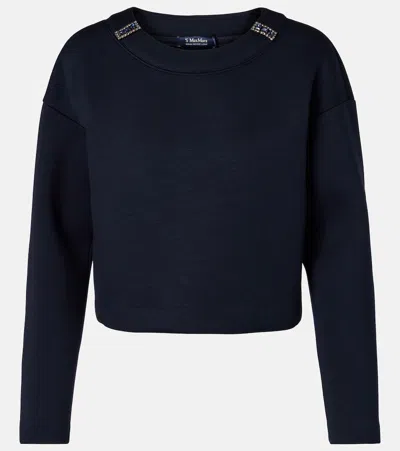 S Max Mara Embellished Jersey Sweatshirt In Blue