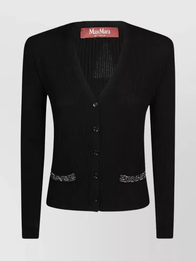 S Max Mara Embellished Pockets Jewel Cardigan In Black