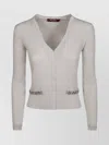 S Max Mara Embellished V-neck Cardigan Ribbed Texture