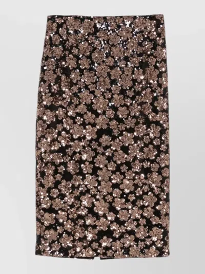 S Max Mara Embroidered Sequin Fitted Skirt In Brown