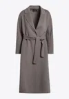 's Max Mara Virgin Wool Belted Coat With Notched Lapels In Gray