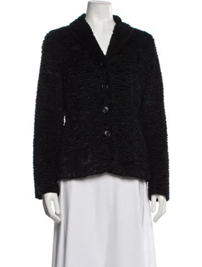Pre-owned 's Max Mara Faux Fur Tweed Pattern Evening Jacket In Black