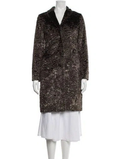 Pre-owned 's Max Mara Faux Fur Tweed Pattern Faux Fur Coat In Brown