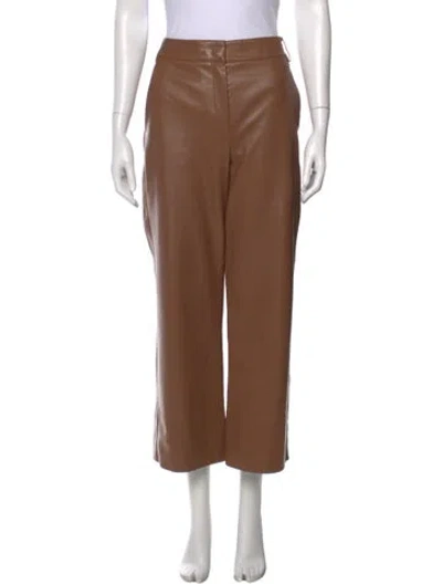 Pre-owned 's Max Mara Faux Leather Wide Leg Pants In Brown