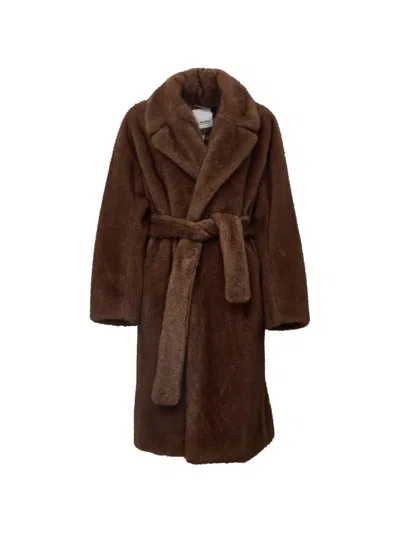 S Max Mara Faux-fur Belted Coat In Brown