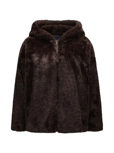 S Max Mara Faux-fur Hooded Jacket In Brown