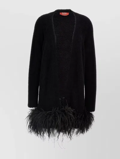 S Max Mara 'feather Trim Textured Fabric Long Sleeve Cardigan'