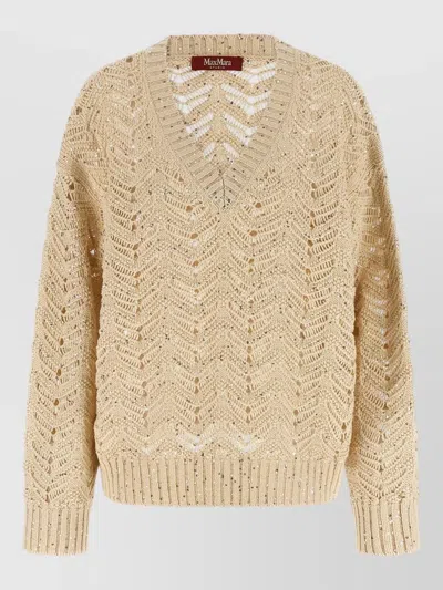 S Max Mara Felino Knit Top Long Sleeve V Neckline In Brown
