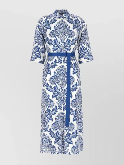 S Max Mara Floral Pattern Silk Shirt Dress In Navy