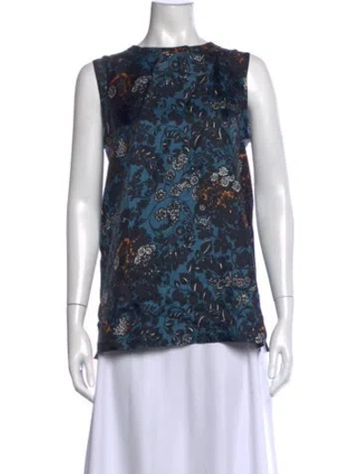 Pre-owned S Max Mara Floral Print Crew Neck Top In Blue